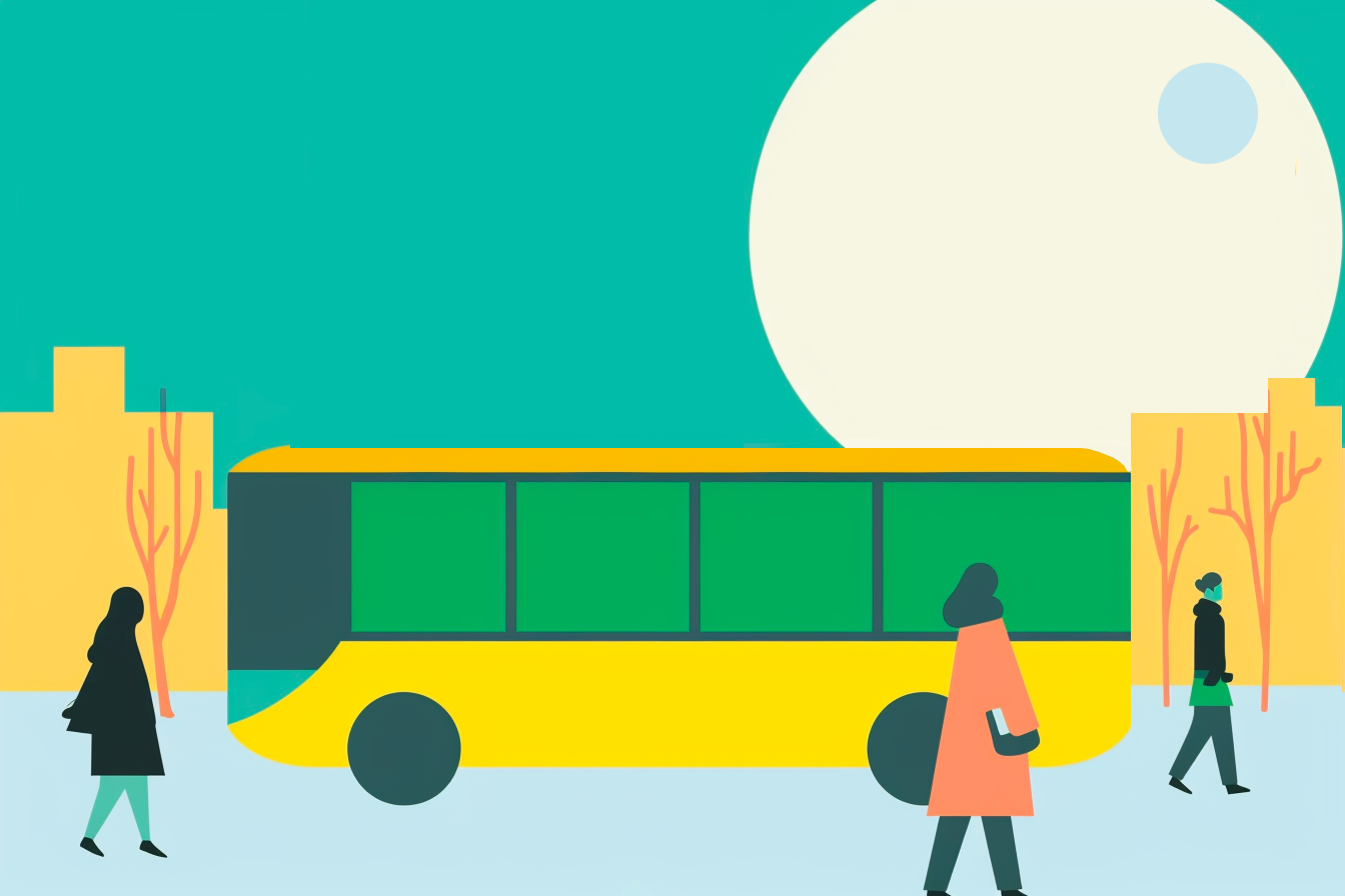 Drawing of a bus and people